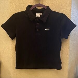 X-GIRL Black Cropped Polo Short Sleeve Top Size Medium